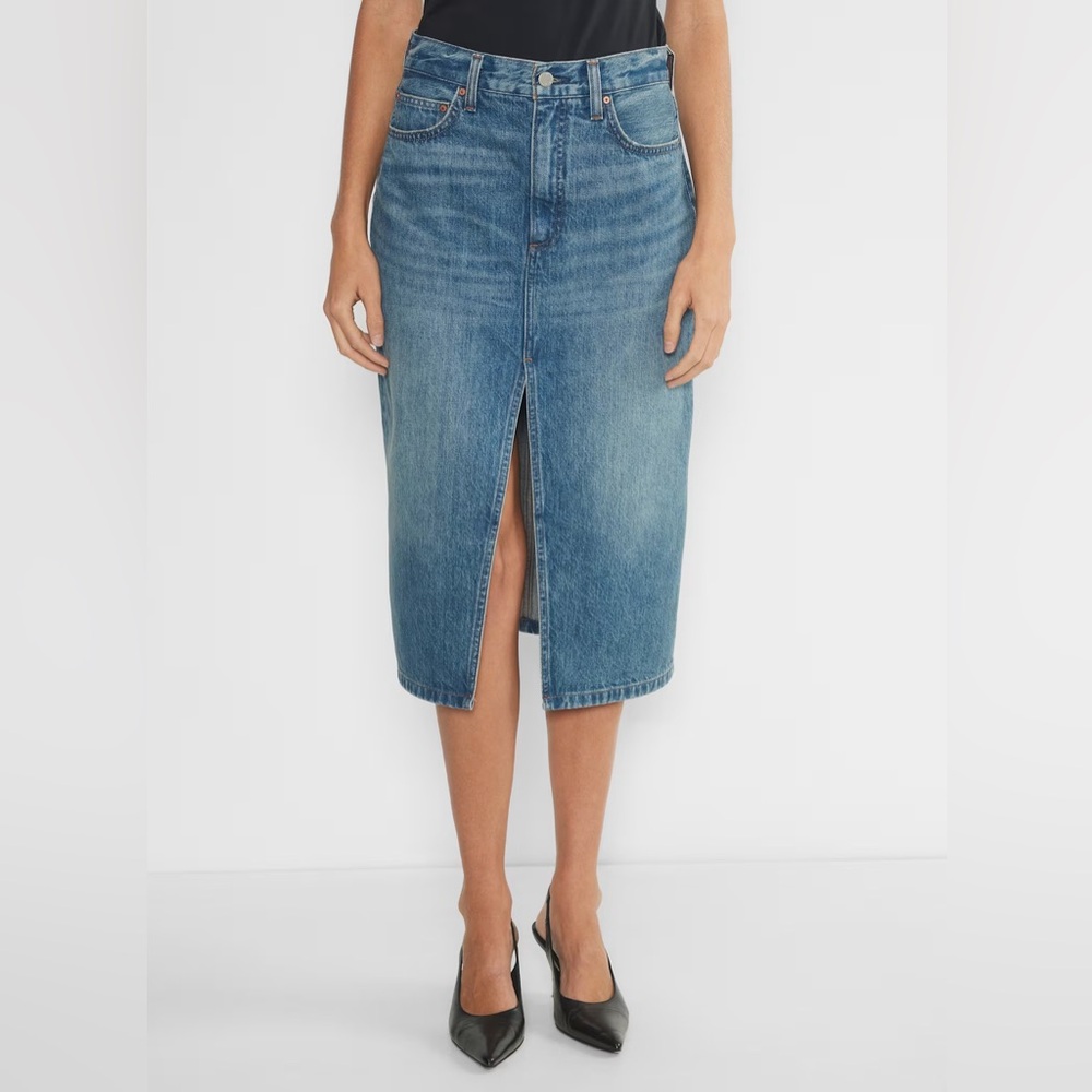 Aritzia Denim Forum 90s Halle Front Slit Denim Long Midi Skirt